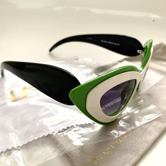 LINDA FARROW PRABAL GURUNG Cat Eye Pop Art White Green Geometric PG17 Sunglasses - Picture 3 of 12